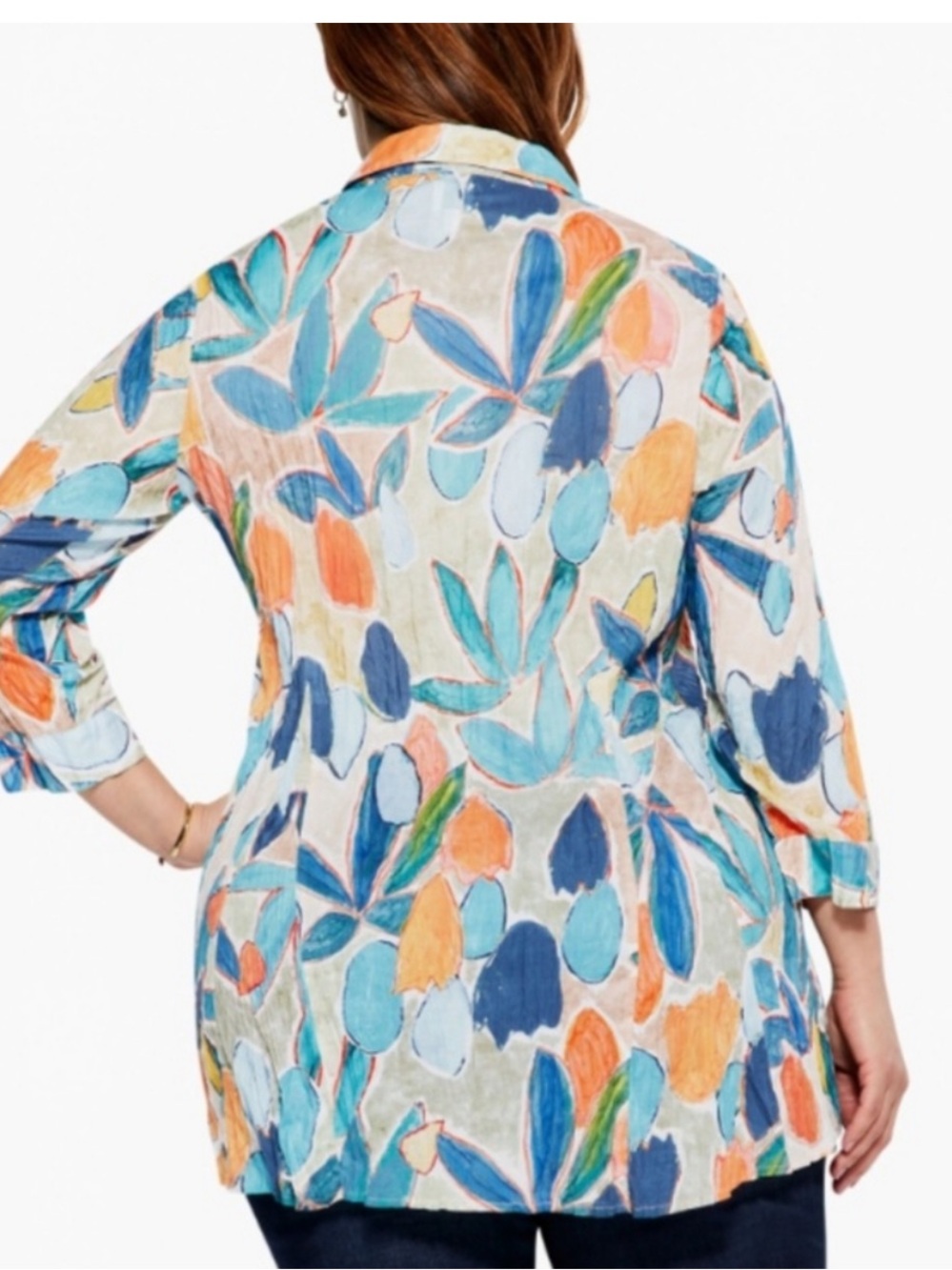 Nic + Zoe Floral Citrus Grove Button Up Tunic Top Size XS Watercolor Artsy - Picture 4 of 12